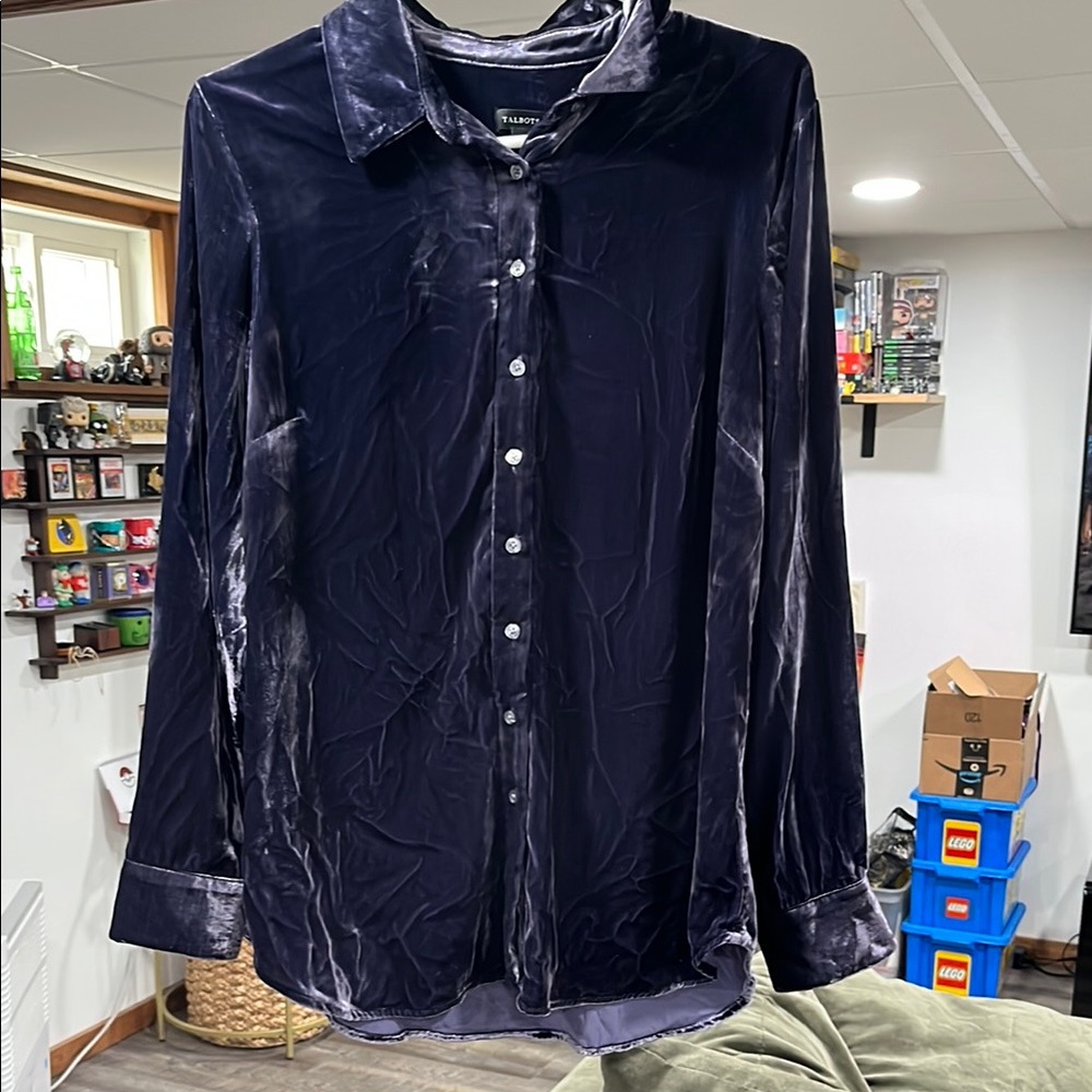 Purple Velvet Button-Up Shirt